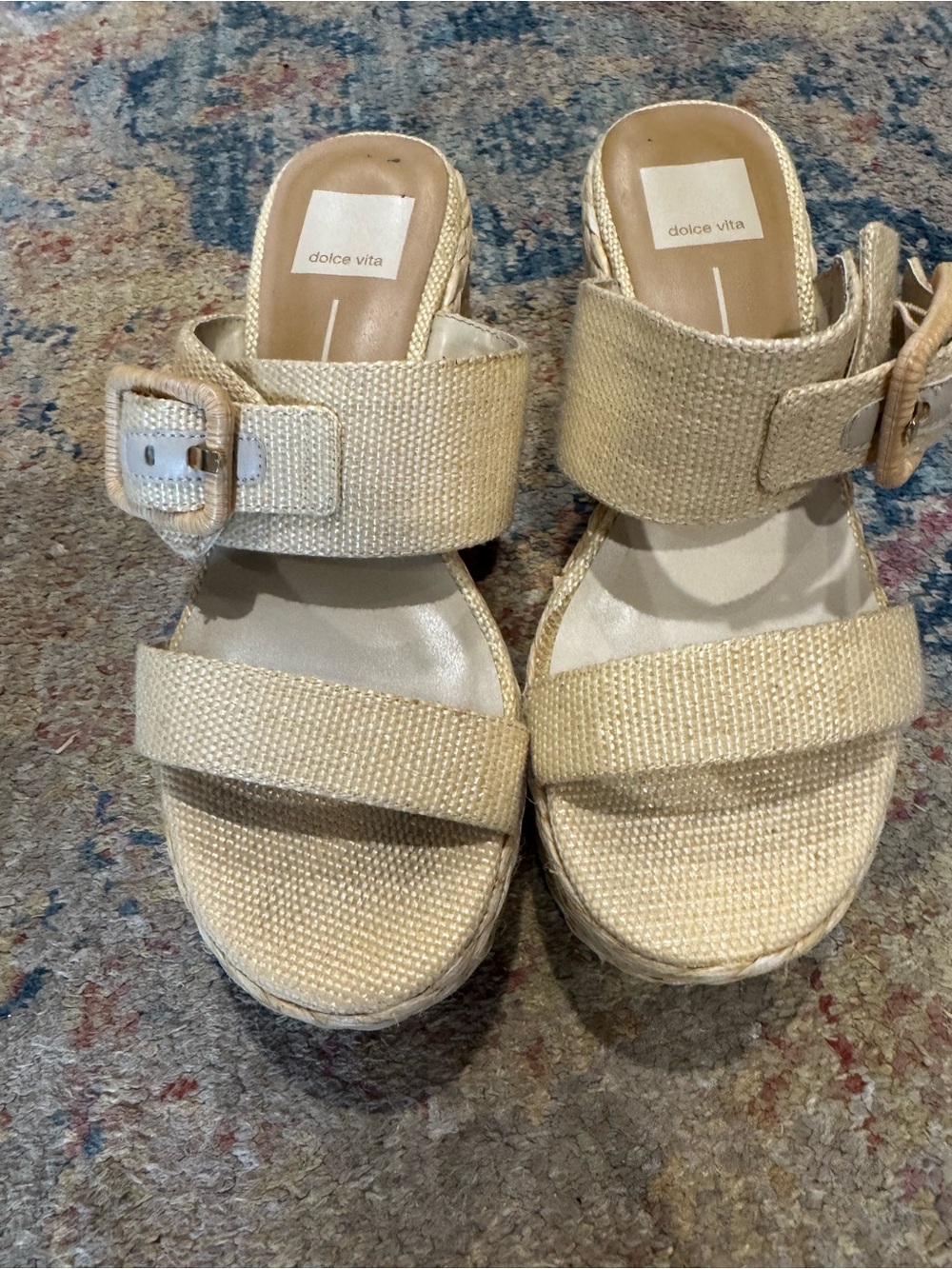 Dolce Vita Beige Woven Platform Slide Sandals